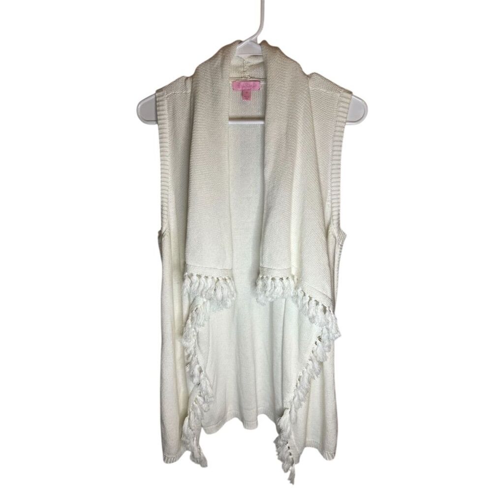 Lilly Pulitzer Women's Sleeveless Cardigan Vest White Fringe Size M
